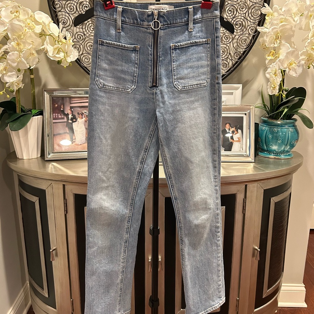 Aritzia Denim Forum Light Blue High-Rise Front Zip Jeans
